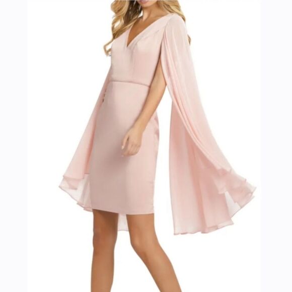 Ieena Mac Duggal CAPE SLEEVE V NECK FITTED DRESS NWT - Picture 3 of 7